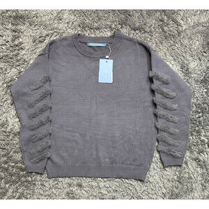 NWT Michelle Nicole women's sweater Faux Fur long Sleeve crew neck size S Grey